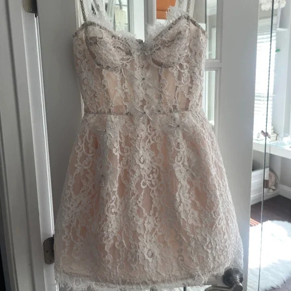 boho lace flowy wedding dress Chic Bohemian beach look lace chiffon satin fit & flare wedding dress –  Bela Bridal main image 1